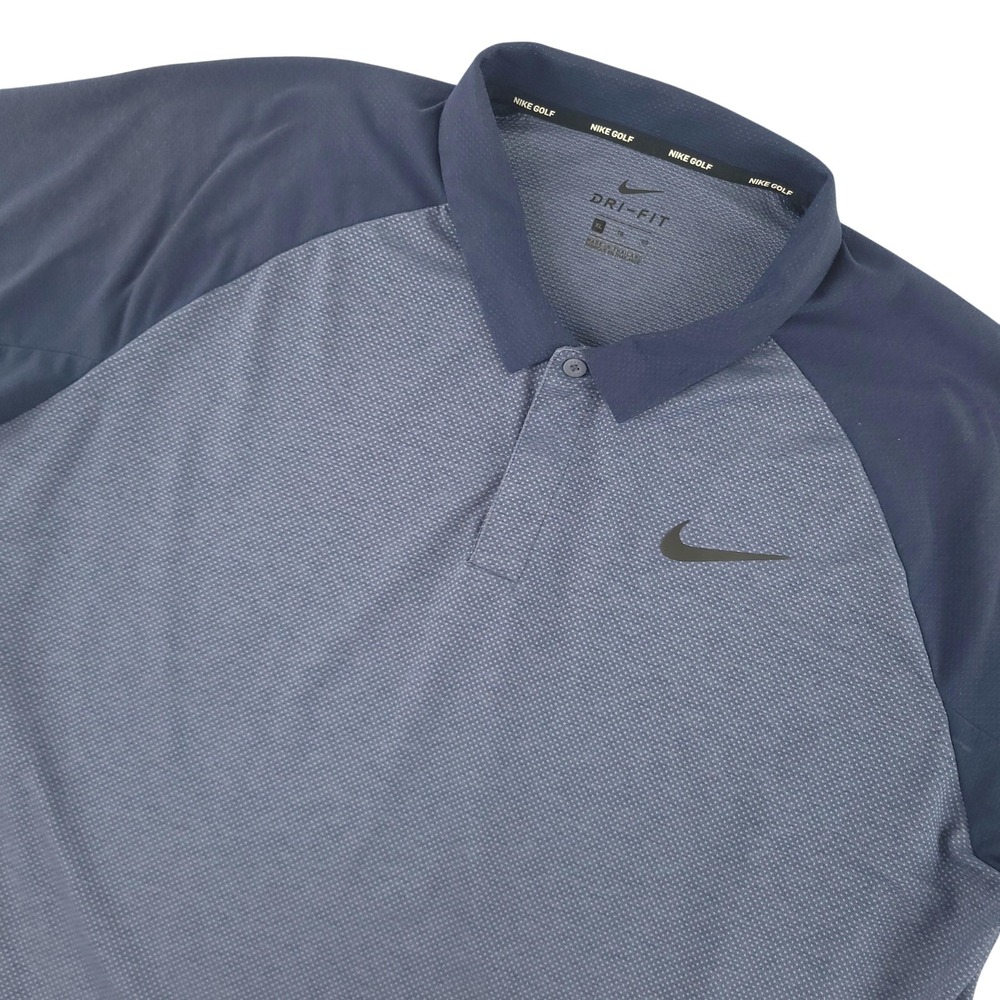 Nike Dri-FIT Polo Shirt Mens XL Blue Geometric Golf Performance Stretch Top
